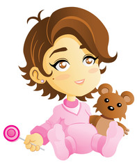 Naklejka premium Baby girl with Teddy bear. EPS10