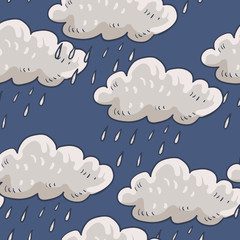 Seamless ornament with rainy clouds