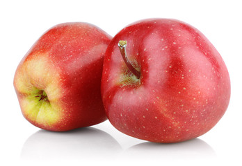 Two red apple fruits isolated on white with clipping path