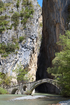 Portitsa gorge and the old stone bridge in Greece