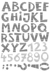 litery i cyfry w nieregularne paski monochrom na białym tle - obrazy, fototapety, plakaty