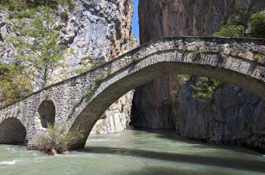 Portitsa gorge and the old stone bridge in Greece