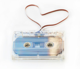 Old cassette tapes on white background