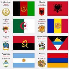 Obraz na płótnie Canvas world flags and capitals set 1