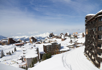 Looking down on Avoriaz in French Alps