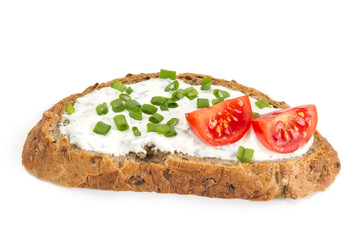 Sandwich with cream cheese and tomatoes