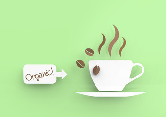 Coffee cup in vector-look and a little sign saying "Organic!".