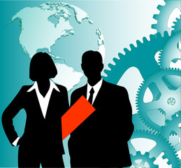 businessman on abstract technical background