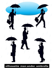 silhouette  man under  umbrella