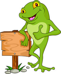 frog with black sign board