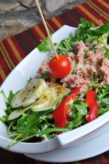 Tuna salad on white plate