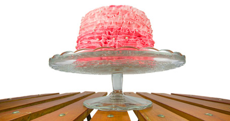 Chocolate mud cake decorated with pink ruffle pattern