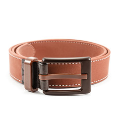 Brown leather belt on white background