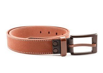 Brown leather belt isolated on white background