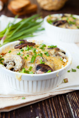 Mushroom julienne in a white bowl