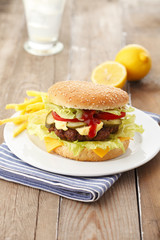 Beef Cheese Hamburger with French Fries