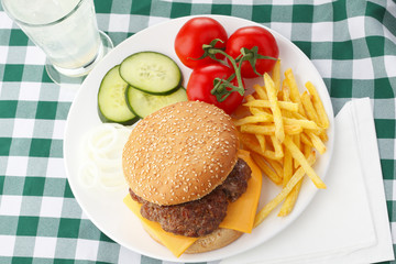 Beef Cheese Hamburger with French Fries