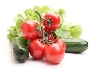 Fresh tomatoes, cucumber and lettuce