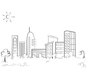 Photo sur Plexiglas Doodle Ville panoramique - illustration de croquis
