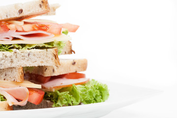 Ham and cheese sandwiches on plate