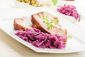 Roast pork. Selective focus.