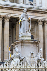Queen Anne Statue In Front Of St Paul's Cathedral, London, UK