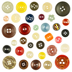 Collection of various buttons on white background