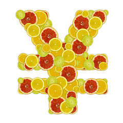Japan yen sign of citrus fruit slices