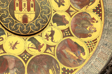 Detail of Medieval astronomical Clock in Prague, Czech Republic