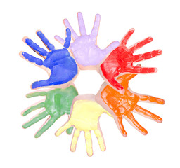 Painted hands in a circle