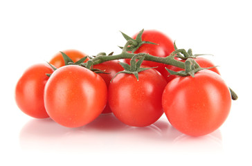 Cherry tomatoes on a branch isolated on white