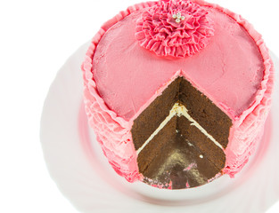 Chocolate mud cake decorated with pink ruffle pattern