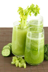 Glasses of green vegetable juice