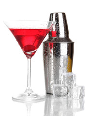 Cocktail shaker and cocktail isolated on white
