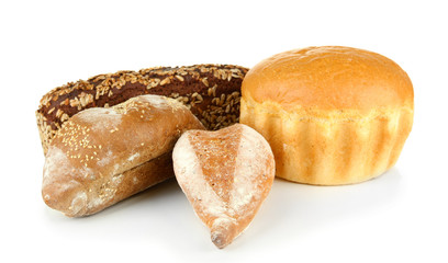 Composition with bread, isolated on white