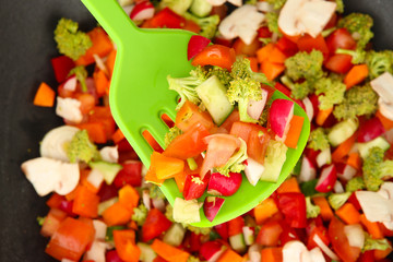 Vegetable ragout in wok, close up