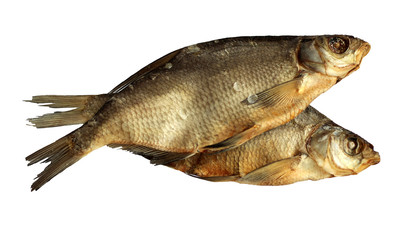 Smoked-dried Asp fish isolated on white