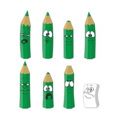 Cartoon emotional green pencils set color 15