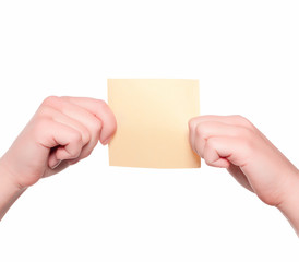 Obraz premium card blank in a hand on white background 
