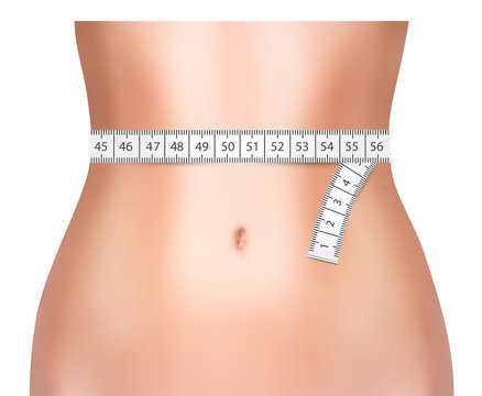 Perfect woman belly with measuring tape. Vector illustration.