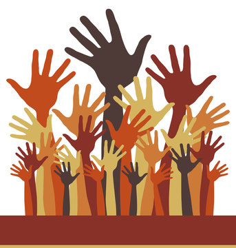 Large group of happy hands with copy space vector.