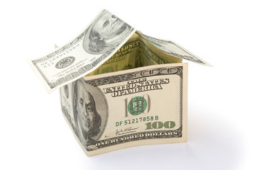 House made of US dollars with clipping path