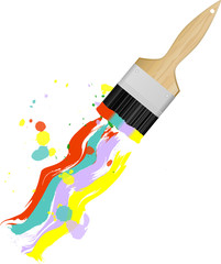 paint brush with multicolored paint strokes, vector illustration