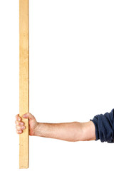 Hand holding wooden slat