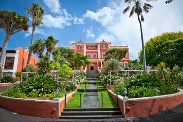 Tropical gardens in La Orotava town, Tenerife, Canary ,Spain - obrazy, fototapety, plakaty