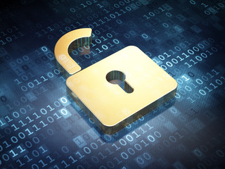 Data concept: Golden Opened Padlock on digital background