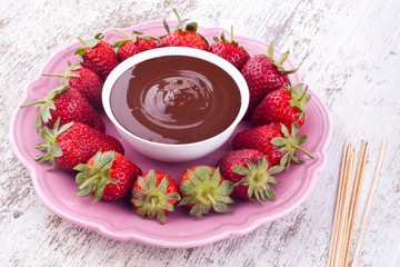 chocolate fondue and strawberry