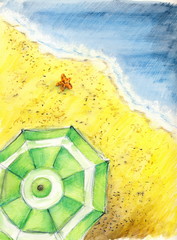 A green umbrella and a starfish © marielart