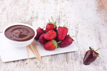 chocolate fondue and strawberry