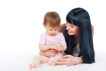 Mother and daughter, isolated on white